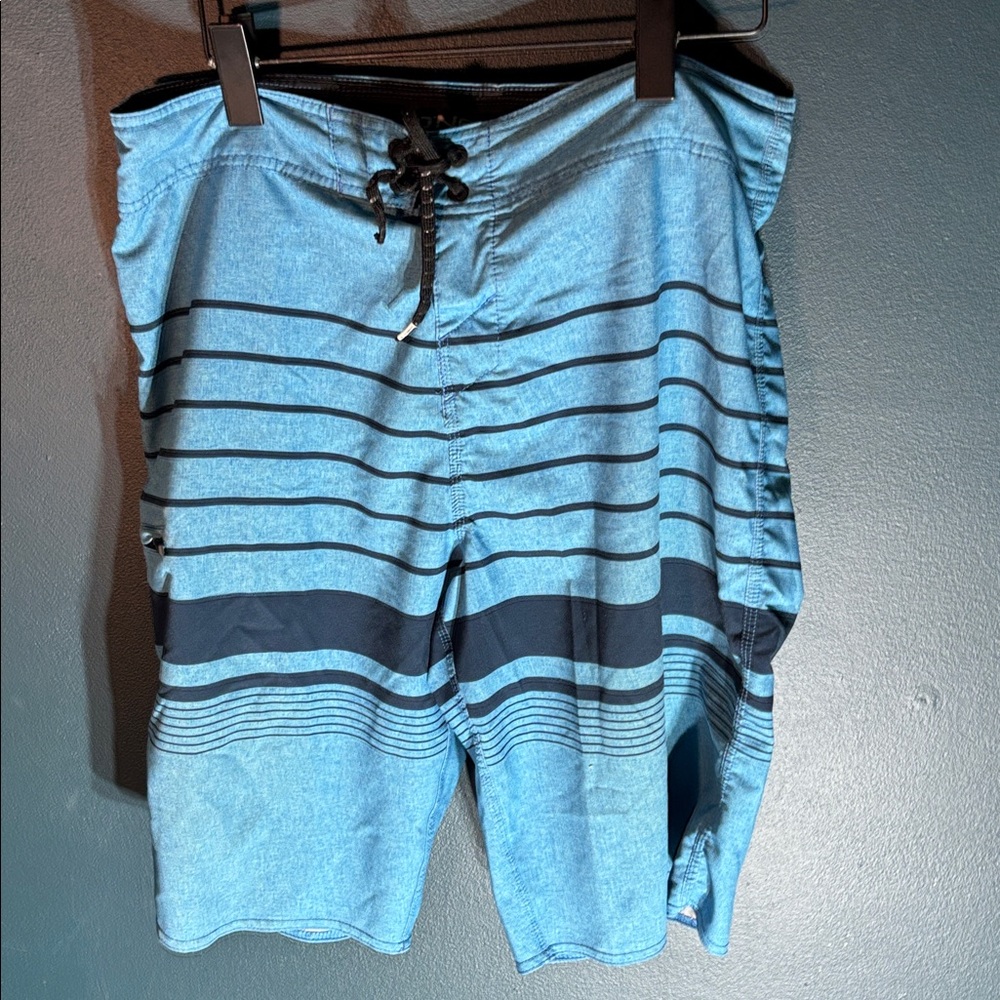O'Neill Men's Blue and Navy Striped Athletic Board  Shorts Size 34